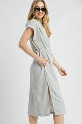 Light Grey Side Slit Midi Tee Dress - Relaxed Fit, Dresses, $ 59.00, A Moment Of Now™
